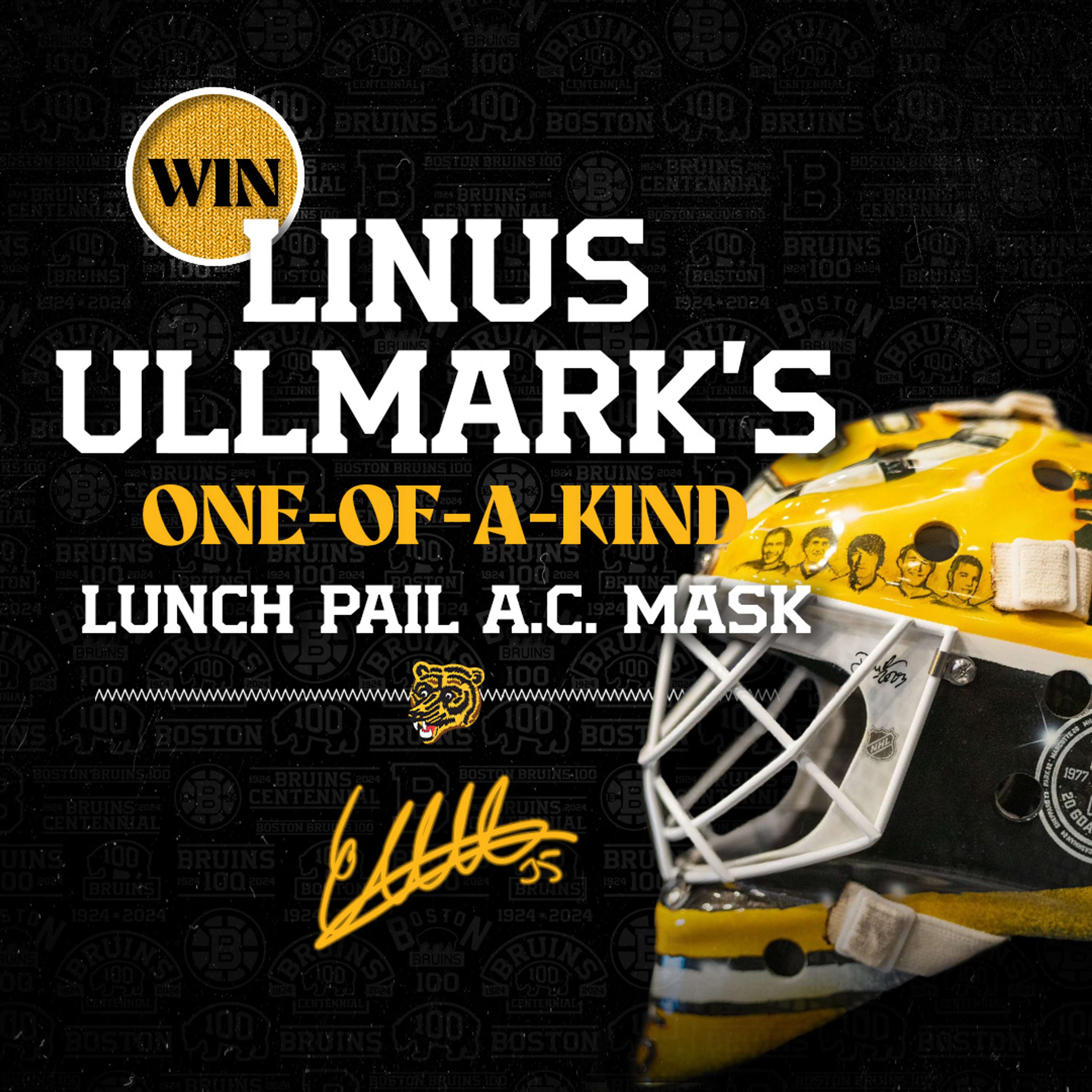 Linus Ullmark "Lunch Pail A.C." Worn Mask- Benefits the recovery of John McDermott logo image