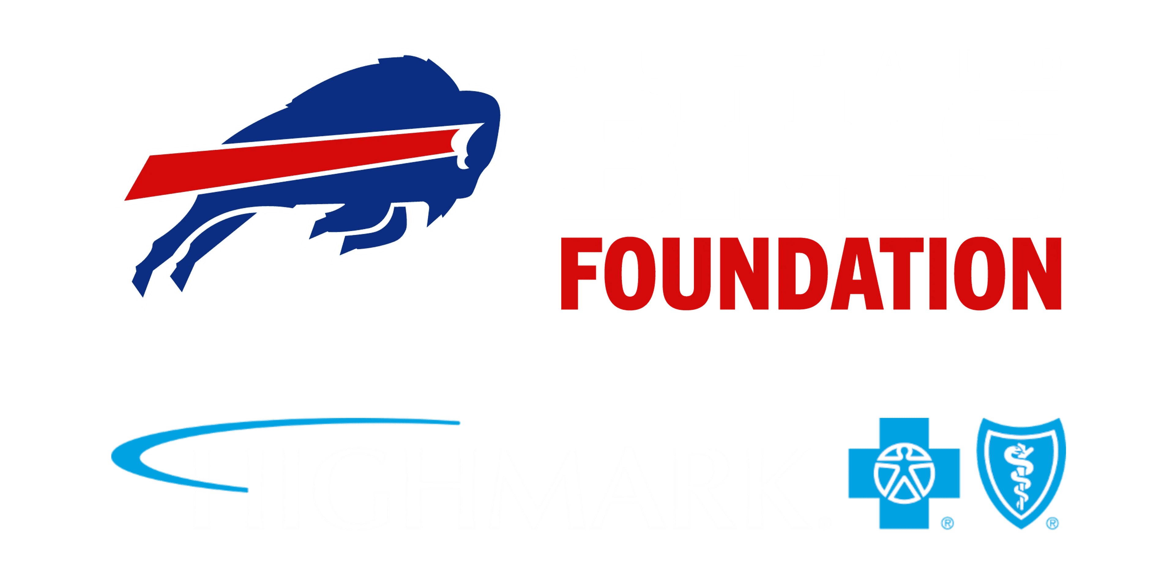 Buffalo Bills Foundation logo featuring a blue buffalo head with a red stripe, the word "Foundation" in red text, a blue curved line, and Blue Cross Blue Shield medical symbols.