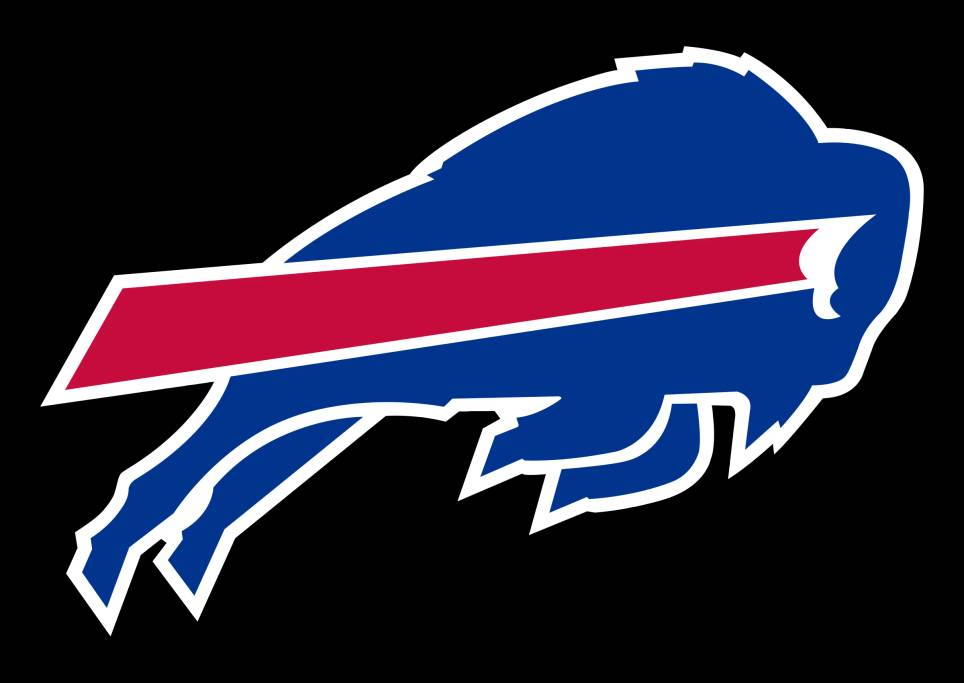 Buffalo Bills logo featuring a blue charging buffalo with a red stripe across its body on a white background.