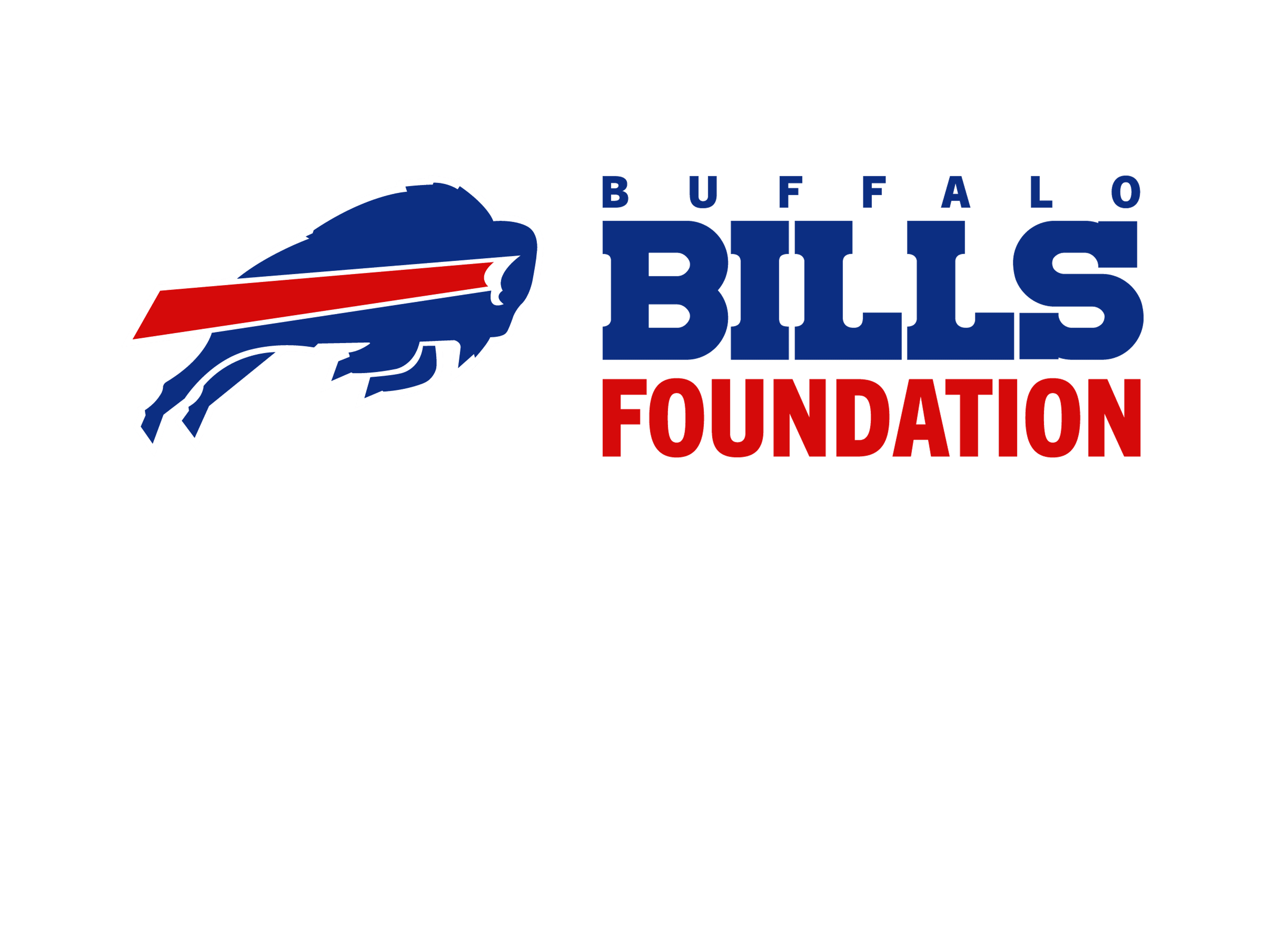 Buffalo Bills Foundation logo featuring a blue charging buffalo with a red stripe and text reading "Buffalo Bills Foundation" in blue and red lettering.