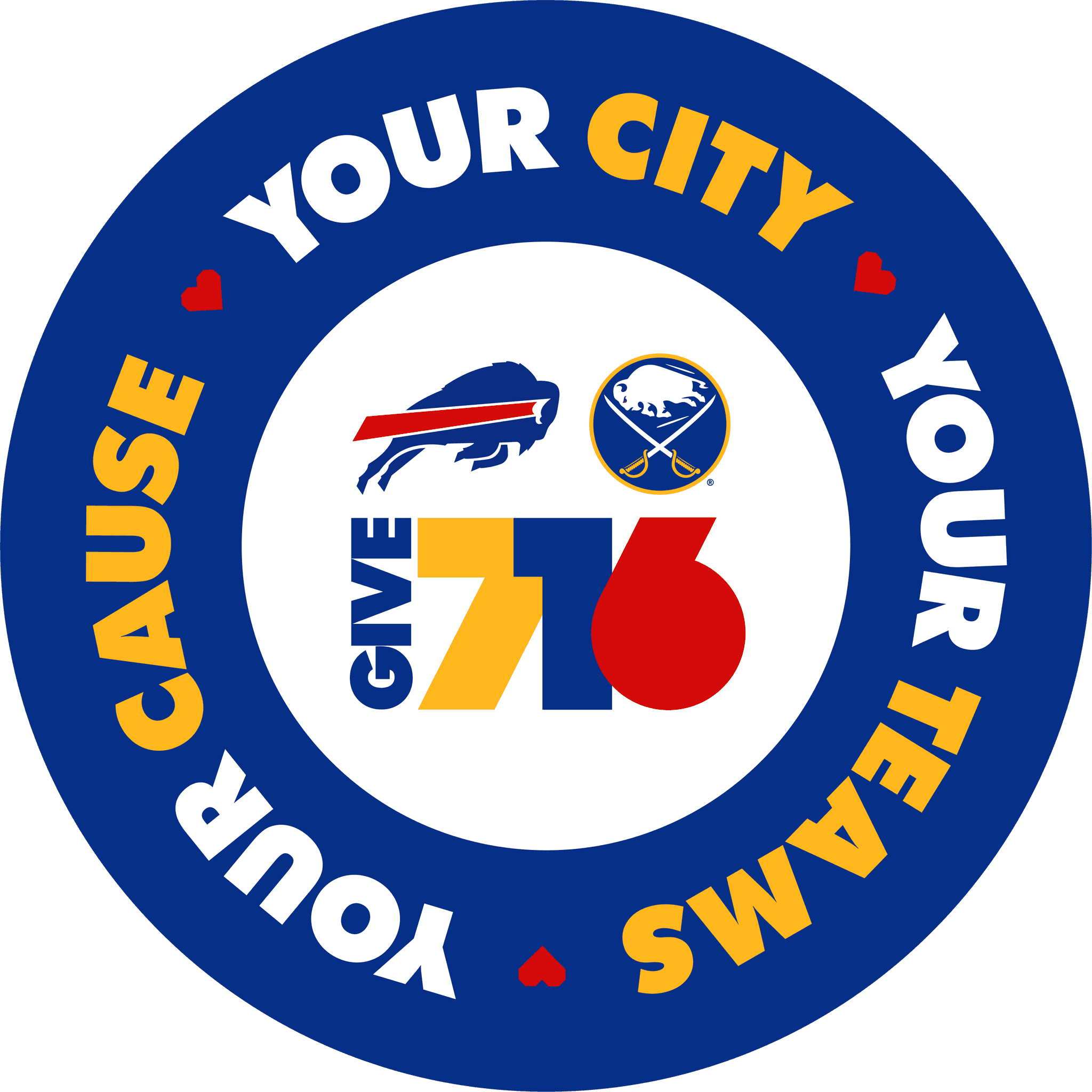 Circular blue logo featuring Buffalo Bills and Sabres team logos with "Your City Cause Your City Swell Your City" text around the border on a white center circle.