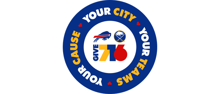Circular blue logo featuring Buffalo Bills and Sabres team logos with "Your City Cause Your City Swell Your City" text around the border on a white center circle.