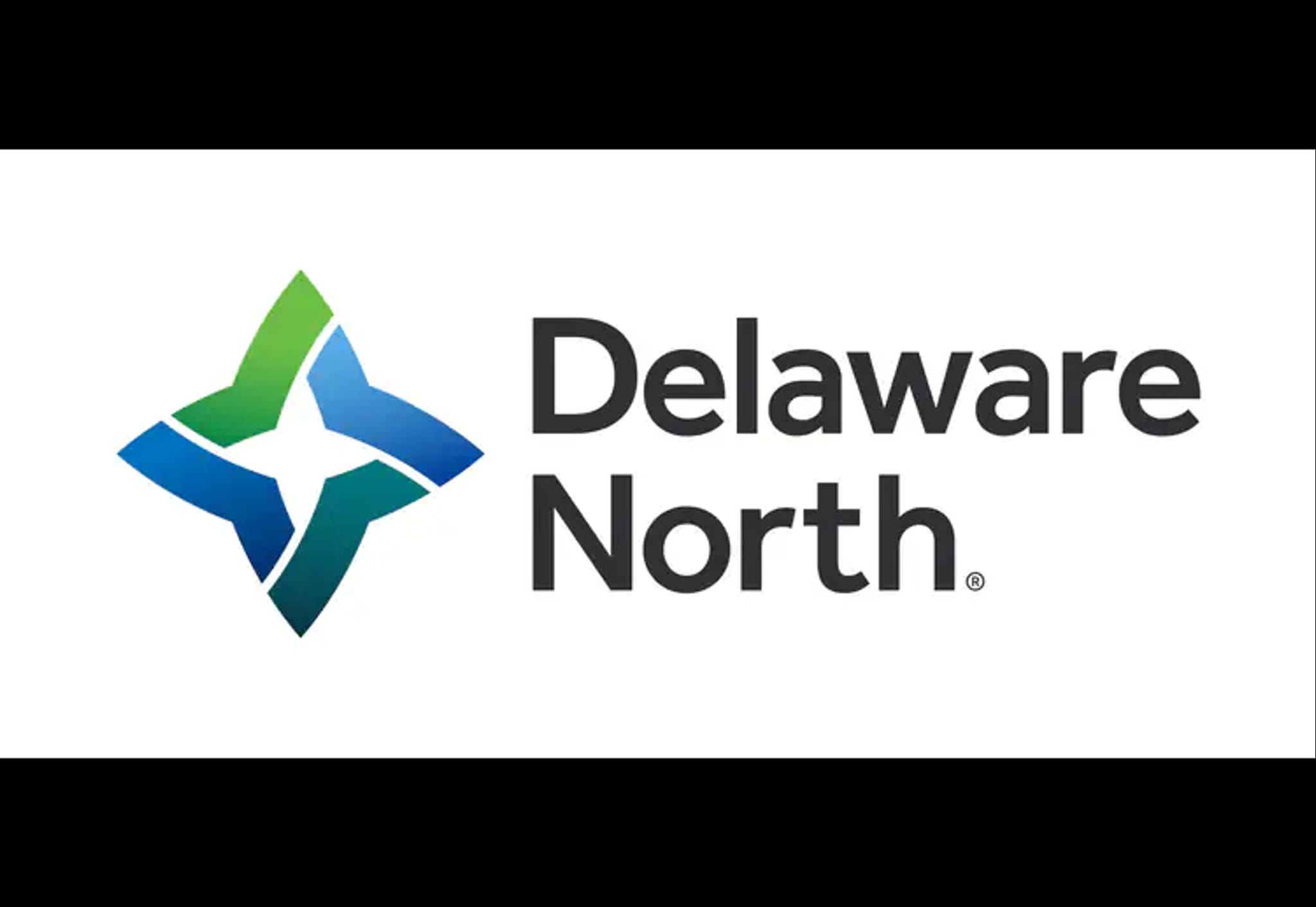 Delaware North logo featuring a stylized four-pointed star in green and blue shades next to the company name in bold black text.