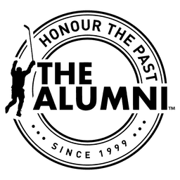 Black and white circular logo featuring a silhouette of a person jumping with a flag, with text reading "Honour the Past The Alumni Since 1999" around the border.