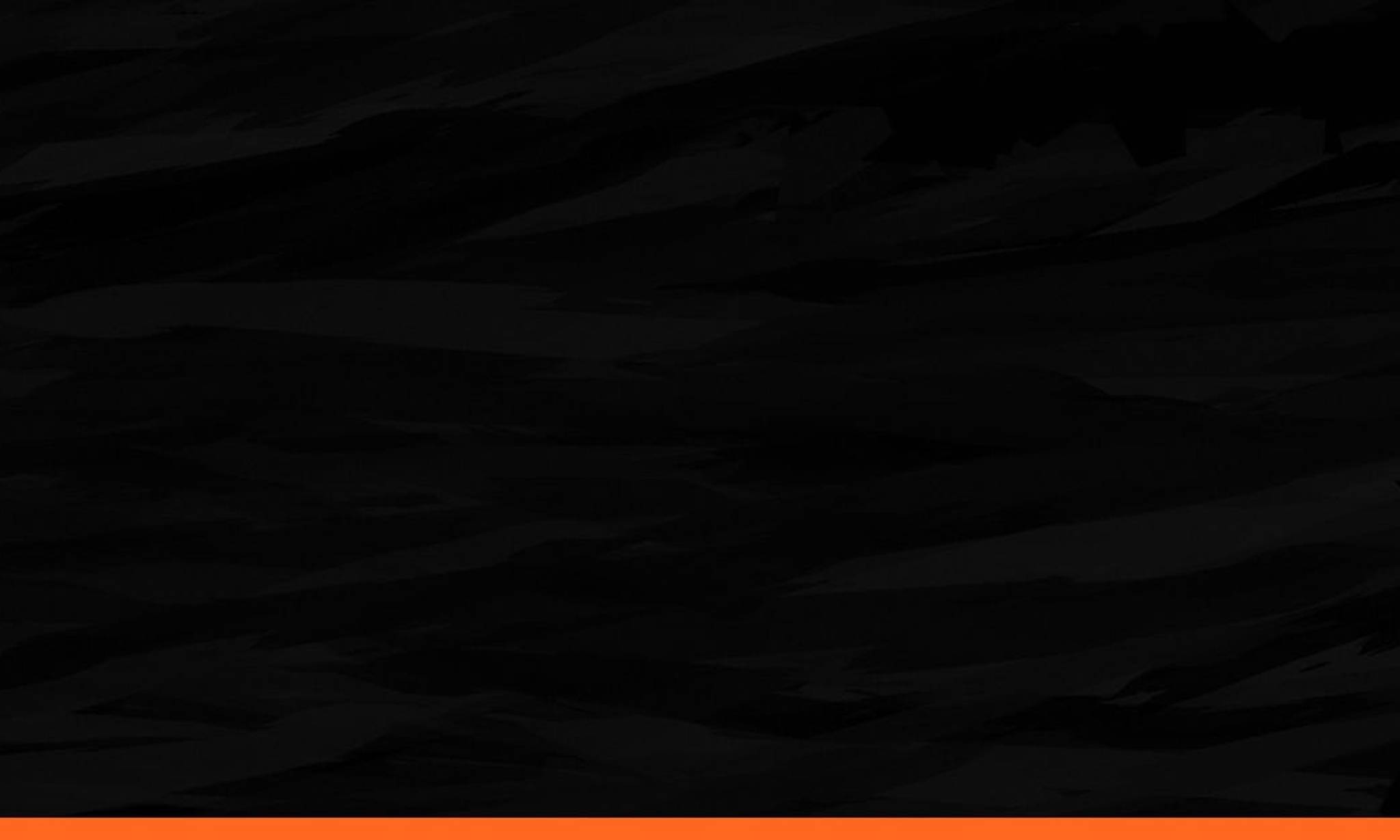 A dark abstract background with layered wavy black patterns and textures, featuring a bright orange horizontal band across the bottom edge.
