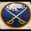 Military emblem patch featuring a buffalo head at top, crossed swords below, and gold handles, set on dark blue background with gold border.