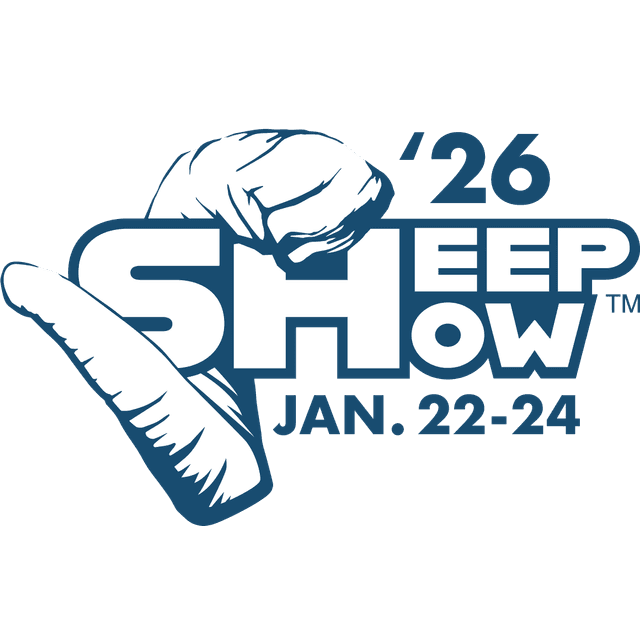 The 2026 Sheep Show logo featuring a stylized blue sheep head and hand, with text reading "26 SHEEP SHOW" and dates "JAN. 22-24" below.