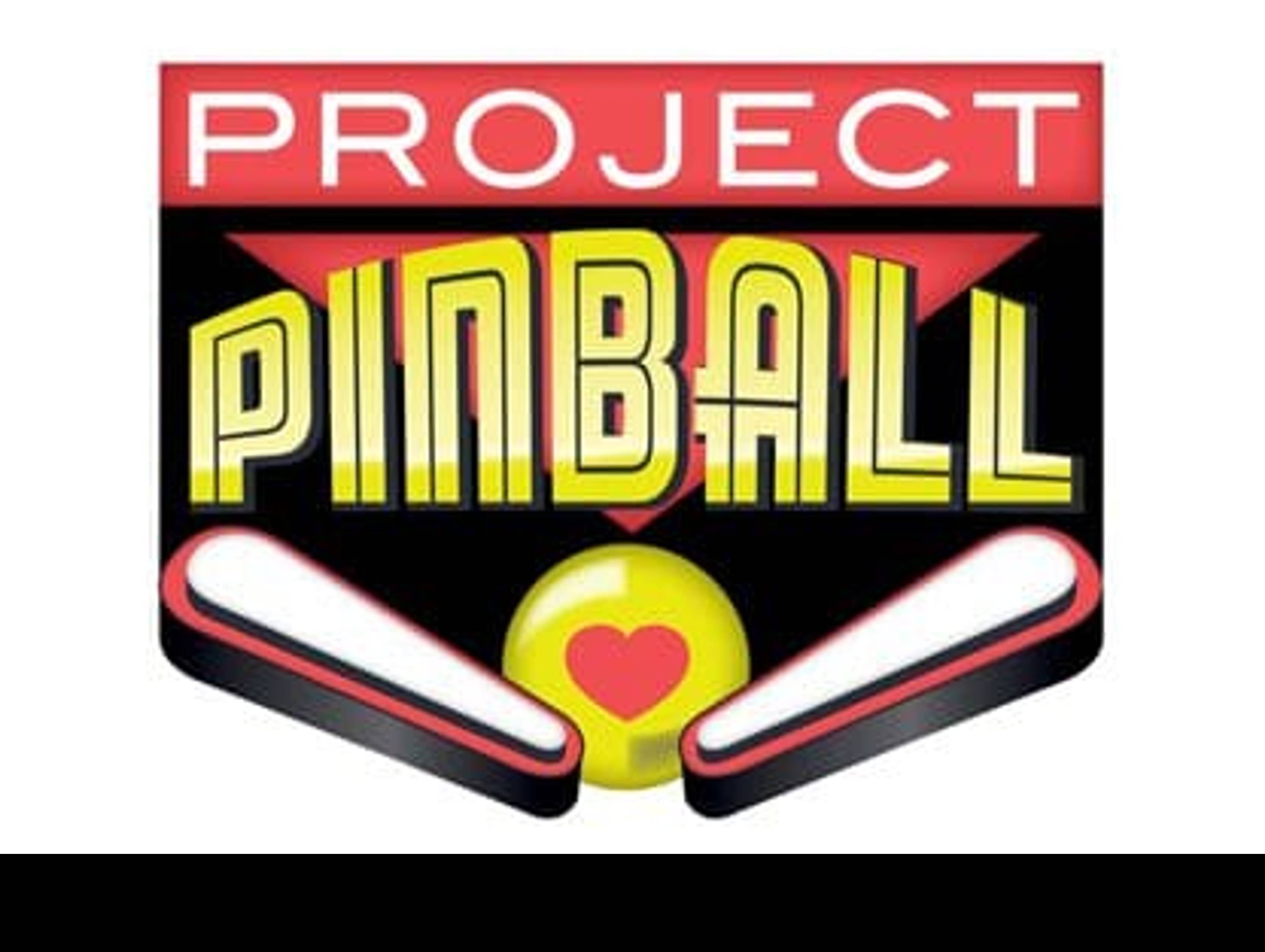 Project Pinball logo with stylized pinball flippers, ball with heart, and bold yellow and red typography.