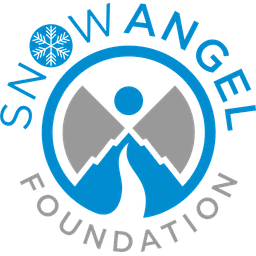 Snowange Foundation logo featuring a stylized figure with outstretched arms, mountains, and a snowflake symbol in blue and gray colors.