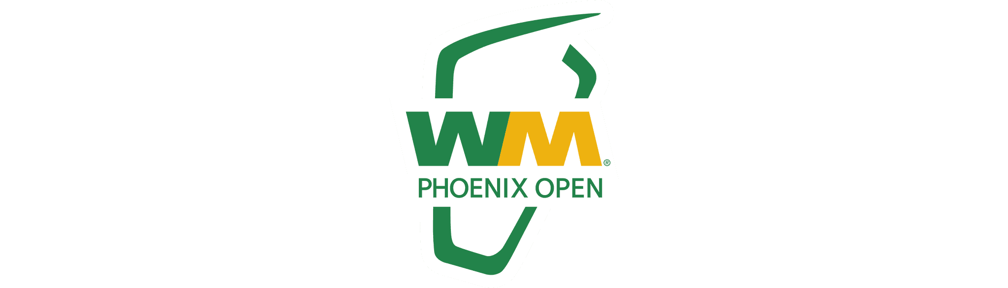 Phoenix Open golf tournament logo featuring stylized green and yellow "WM" letters with registered trademark symbol and text below.